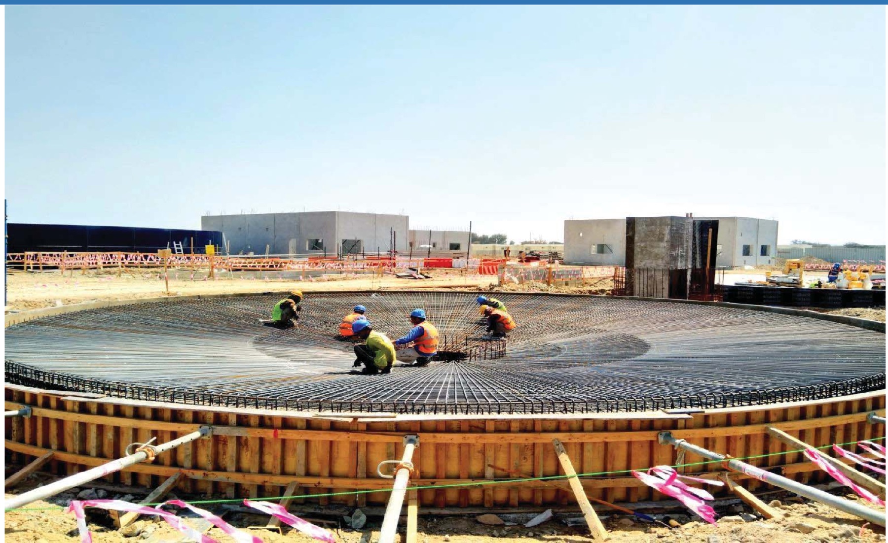 Circular reinforced concrete raft foundation for a glass-fused-to-steel tank at the Kalba sewage treatment plant