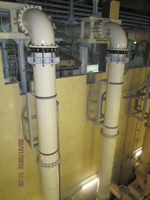 New pump riser columns and discharge pipework inside the rehabilitated MPS1 pumping station, Abu Dhabi