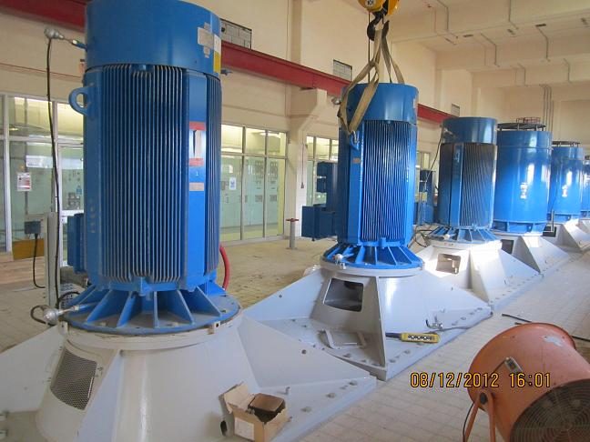 New vertical sewage pump motors being installed in the MPS1 pumping station hall, Abu Dhabi