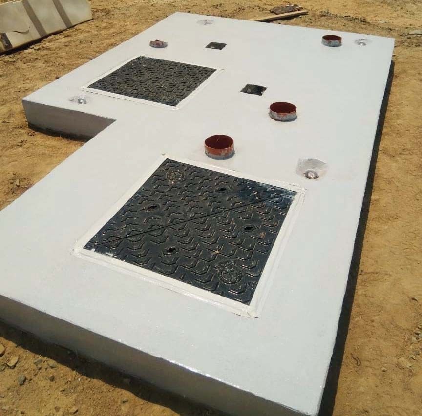 Completed top slab of a TSE network chamber with access openings at Kalba City